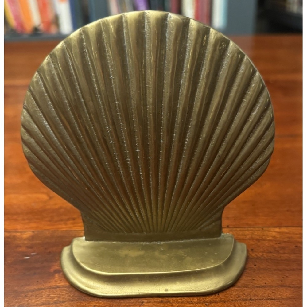 Vintage Brass Clam Shell Seashell Bookend Nautical Beach 4 1/2in"
